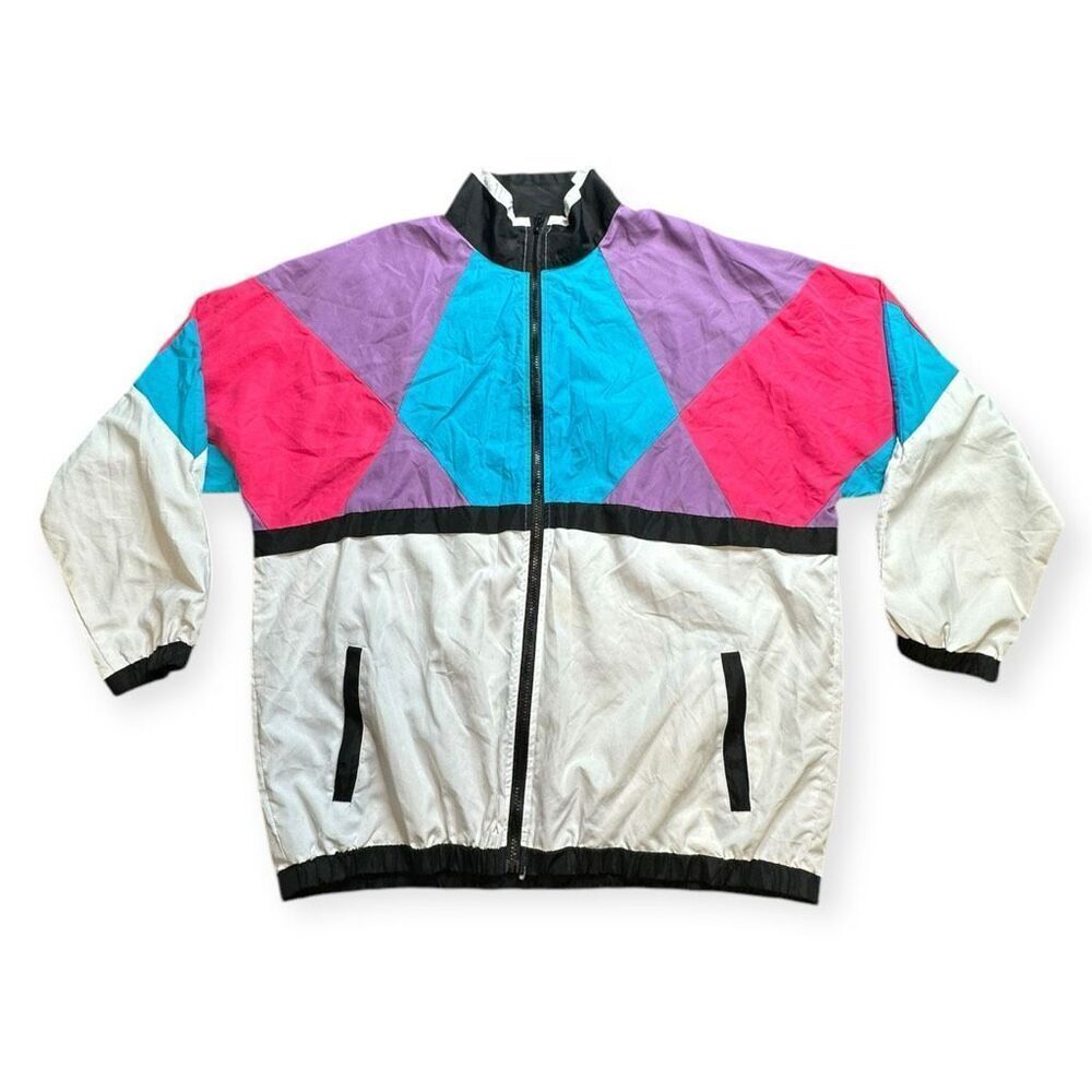 VINTAGE FUNNY GUY CREATION Men’s Mugs 80’s 90’s Multicolor Zip Up Neon Windbreak